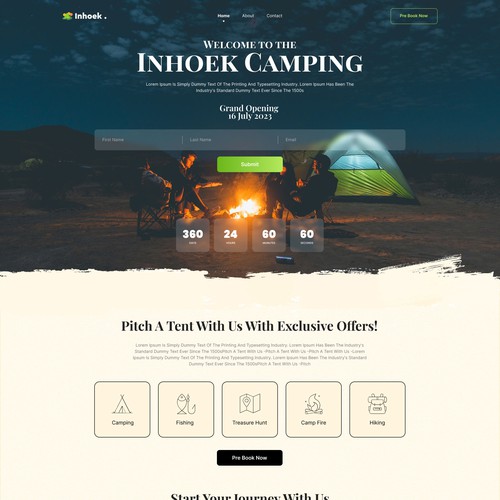 A Campsite opening lead generation landing page