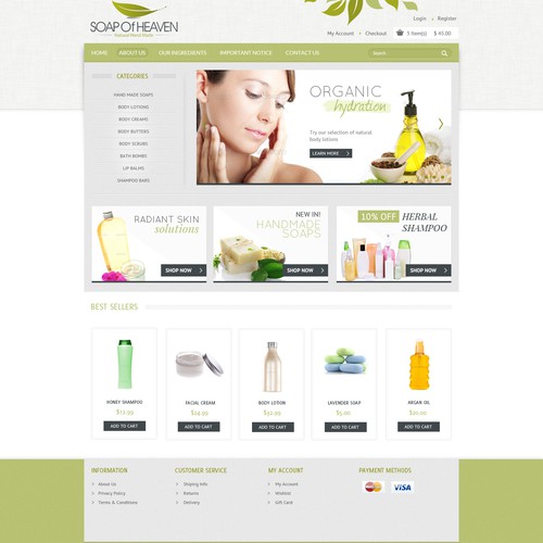 Soap of Heaven and Natural Hand Made Body Care Products needs a new website design