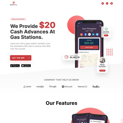 Landing page desig for Dollar Pay
