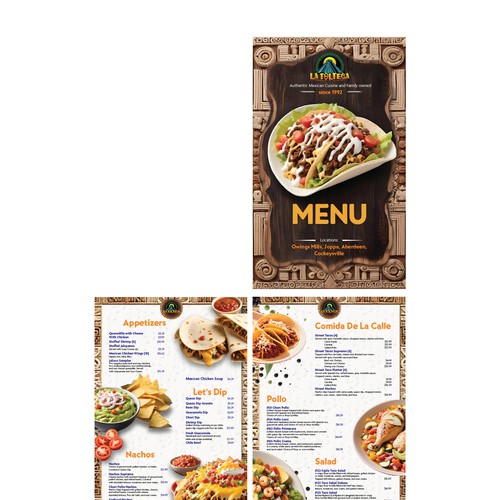 La Tolteca 2024 Restaurant Menu. AI images made.