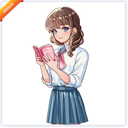 Manga character for reading books