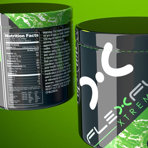 Create a new generation Product label for a pre-workout powder mix drink