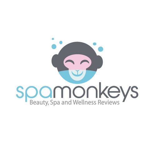 Create a cute, adorable mascot logo for Spa Monkeys