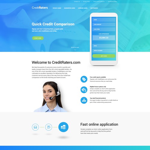 Landing page for credit rating app