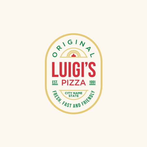 A modern badge logo for a pizzeria