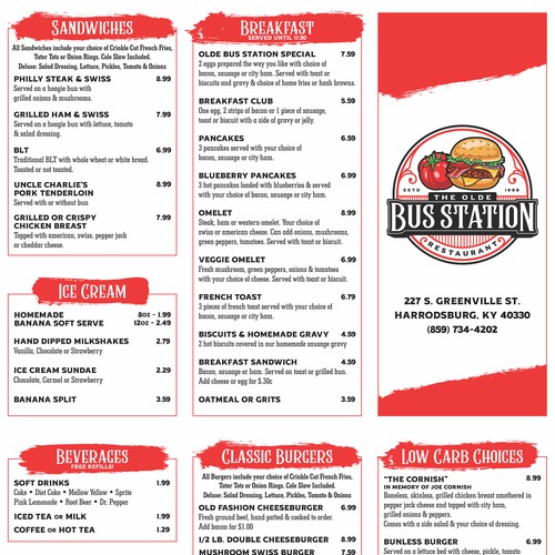 The Olde Bus Station Menu