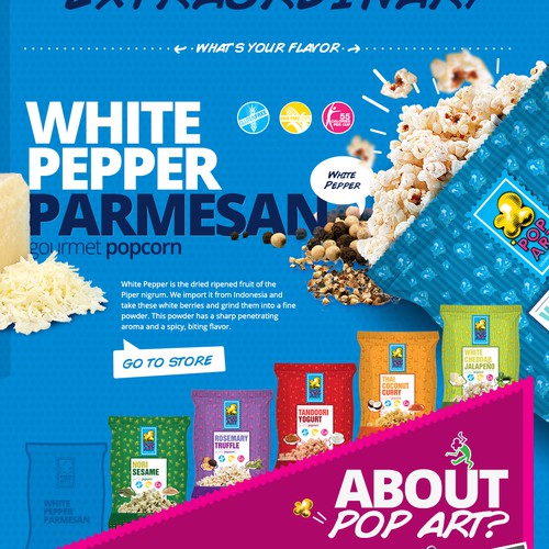 Redesign a unique website for a fun gourmet popcorn company!