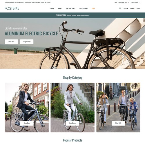 Homepage for bicycle webshop