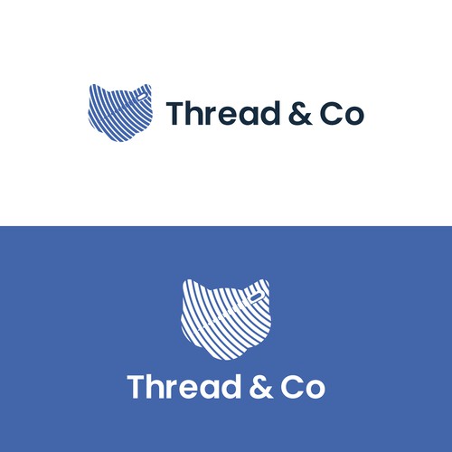 Cat, thread and needle combination logo.