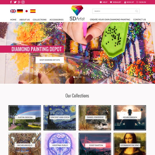 Homepage Design for 5dartist - Diamond Painting Depot