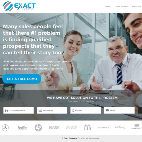 Landing design for ExactPropects, a company selling B2B Product