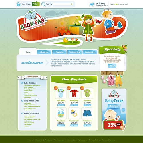 Website design for a online market for children and parents