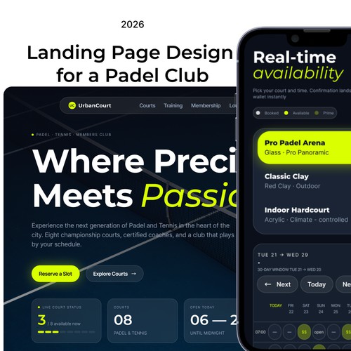 UrbanCourt — Padel Club Landing Page & UI/UX Design