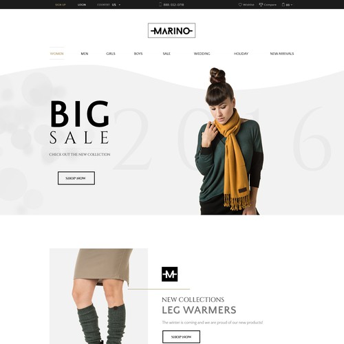 Home page for a fashion website
