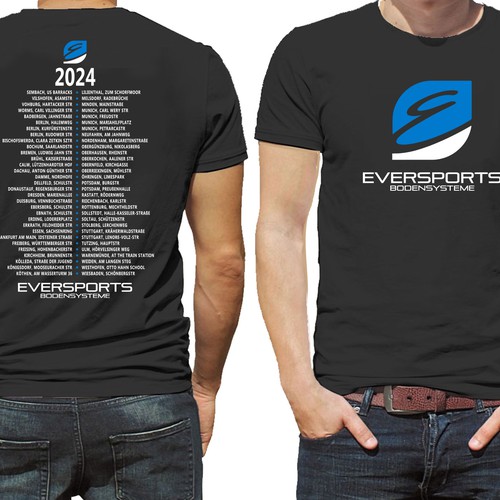 Gestalte ein Tourshirt der in 2024 abgeschlossenen Bauvorhaben für unsere (männlichen) Monteure