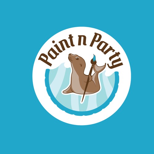 Create a whimsical Sealion with a paintbrush for Paint n Party