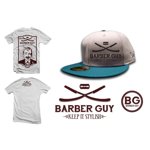 barber guy t shirt and hat design