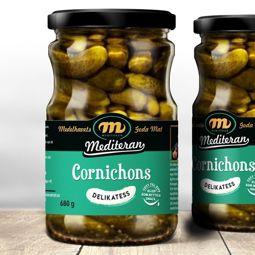 Mediterranen pickled cornichon cucumbers (Jar Label Design) 