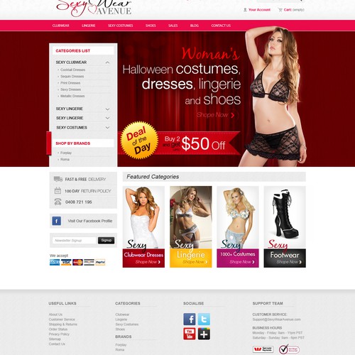 Website Design for Ecommerce Business - Retailer of women’s Halloween costumes, dresses, lingerie, and shoes.