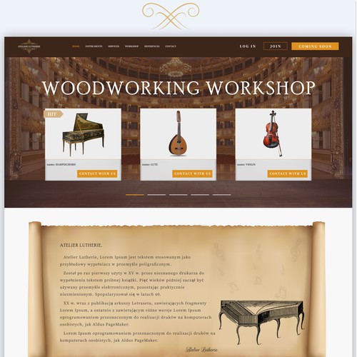 luthier workshop maker of musicalinstruments, harpsichord, clavichord, lute, viola da gamba, violin, harp.