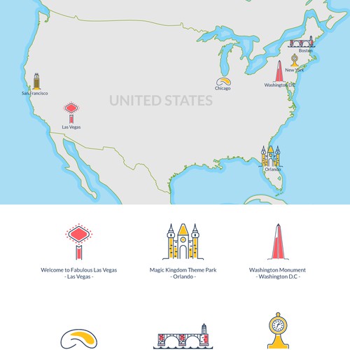 Beautiful vector illustrated US tourism map.