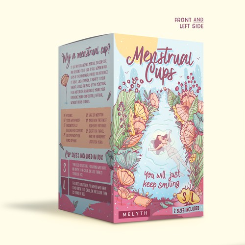 Illustrated and feminine design for menstrual cups package