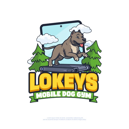 Mascot Logo Character, cartoon Dog running on a treadmill