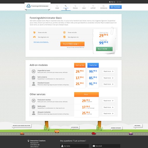 Pricing page design for an online CRM