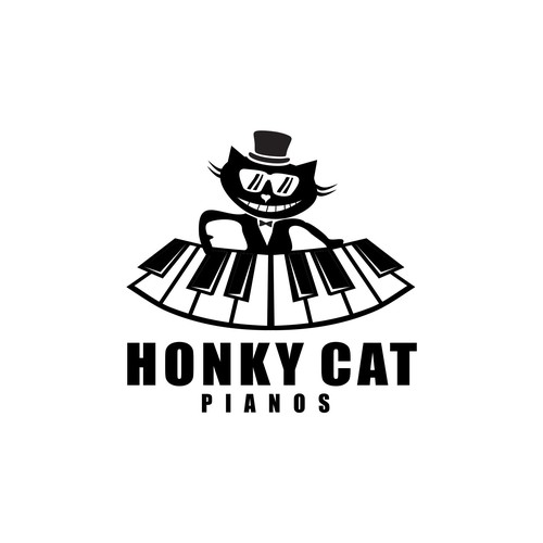 Fun and simple mr honky cat playing piano logo