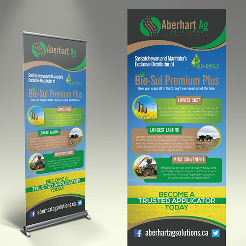 Create a winning eye catching pop up banner for Aberhart Ag Solutions!