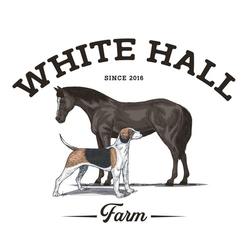 Logo design concept for a horse and foxhound farm.