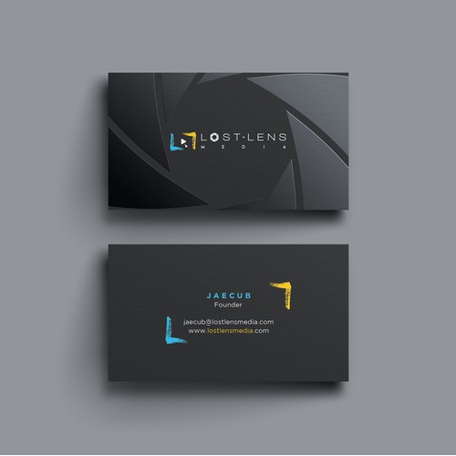 Elegant business card for lost lens media.