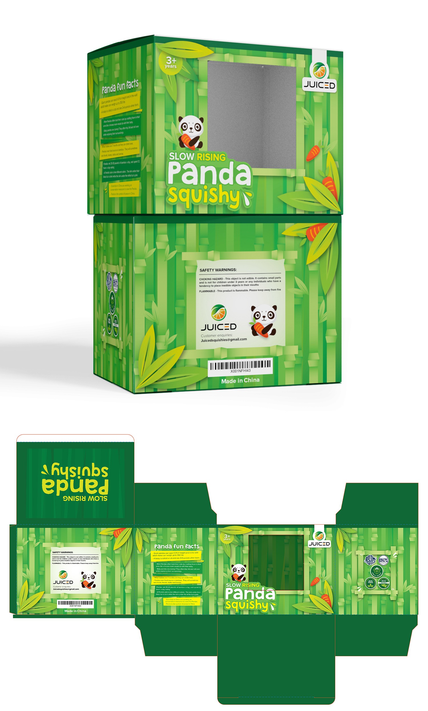 Slow rising Panda squishy toy packaging with bamboo jungle habitat theme