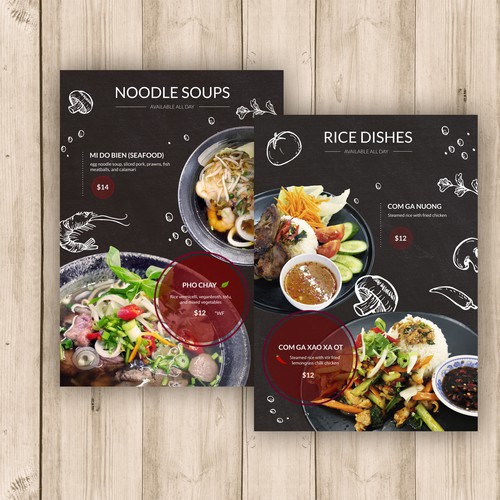 Menu for Vietnamese restaurant