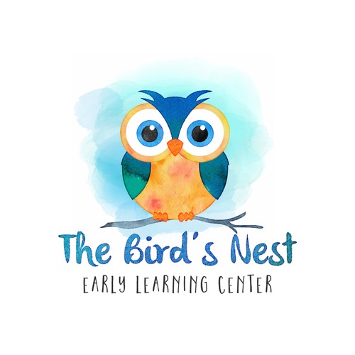 Watercolor owl logo for a childcare business