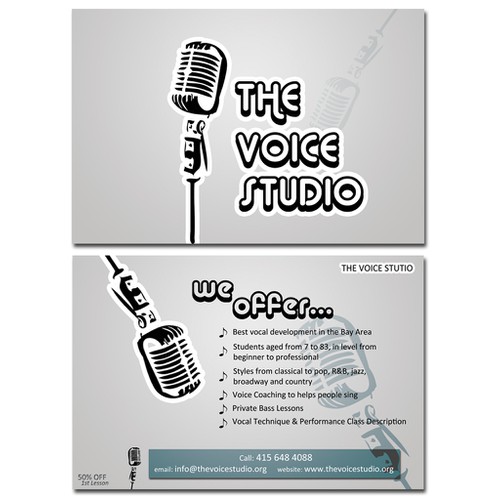 Create a modern style postcard to attract new clients to my Vocal Studio.