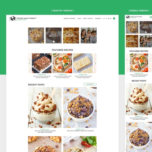 Creative web design for Popular Healthy Recipe and Travel blog