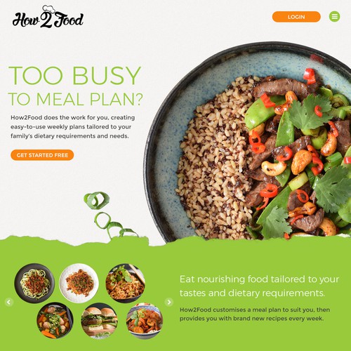 Landing page for meal planning platform