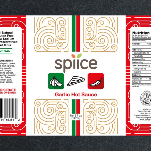 Label design for Spiice, bottled garlic hot sauce