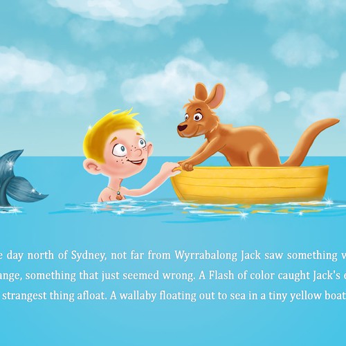 Design the lead character and an important scene for a children's book