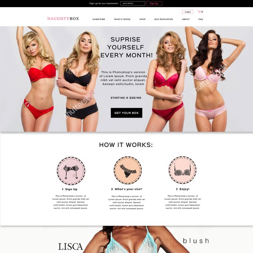 Web design for NaughtyBox.com - A Monthly Subscription Sexy Lingerie Biz