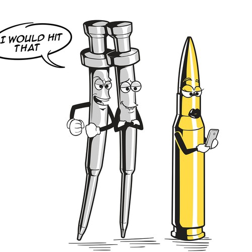 cartoon of firing pins and bullet