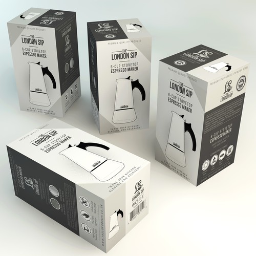 Packaging design for a modern take on a classic Italian coffee maker.