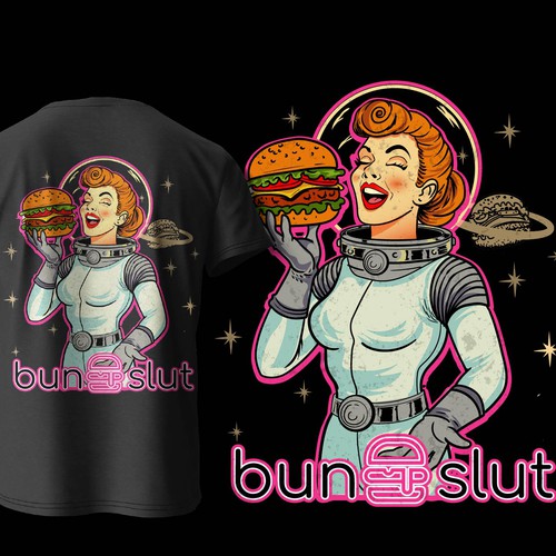 burger space lady tshirt designs