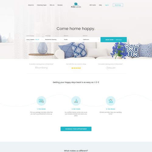 Homepage design for residential cleaning company