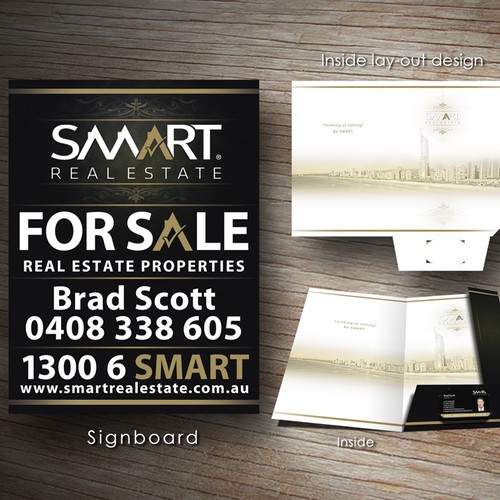 Help Smart Real Estate with a redesigned/upgraded Presentation Folder for new clients & ALSO a new FOR SALE sign board