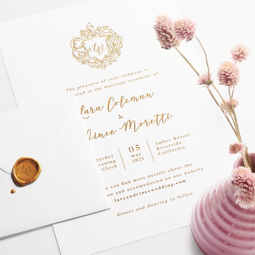 Gold Press Wedding Invitation