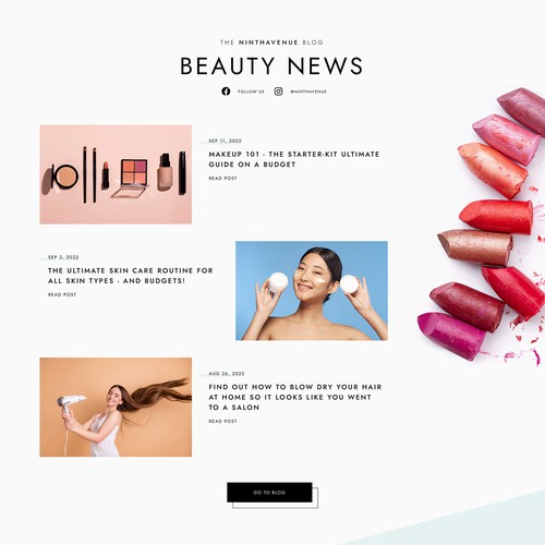 Homepage design for beauty brand