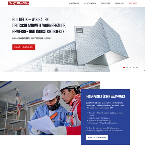 Website layout for construction field