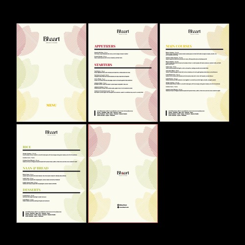 Menu Design for Bhaart Restaurant